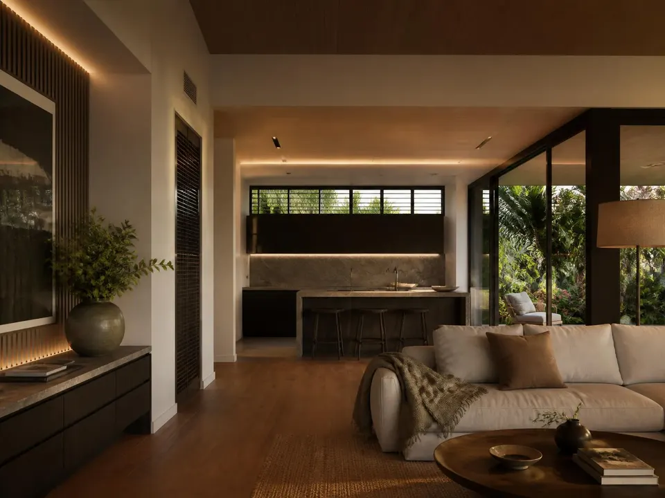 Inspiration: a warm, calm living space with concealed lighting — the kind of atmosphere Northline designs for